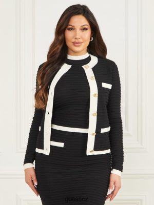 GUESS Boty - GUESS Alba reliéfní pruhovaný svetr Black/Sandy Shore ženy 2BRD1910 oblečení