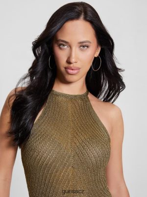 GUESS Boty - GUESS Alexie Lurex Halter Top Černé zlaté multi ženy 2BRD944 oblečení