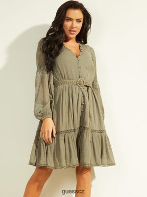GUESS Boty - GUESS Arita Belted Gázové šaty Lichen licher zelená multi ženy 2BRD917 oblečení