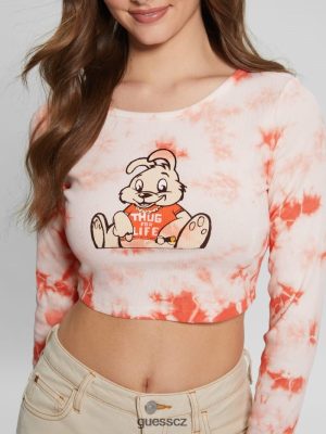 GUESS Boty - GUESS Bunny Graphic Tie-Dye Top Ahoj Peach Multi ženy 2BRD1040 oblečení