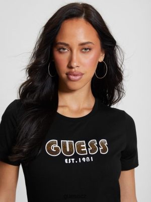 GUESS Boty - GUESS Eco CrewNeck Rounsinestone Logo Tee černý ženy 2BRD1295 oblečení