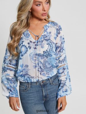 GUESS Boty - GUESS Eco Gilda Sheer s dlouhým rukávem blůza modré sběratelské předměty ženy 2BRD1052 oblečení