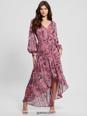 GUESS Boty - GUESS Eco Nuovo Bahia Wrap maxi šaty Fialový kashmir tisk ženy 2BRD326 oblečení