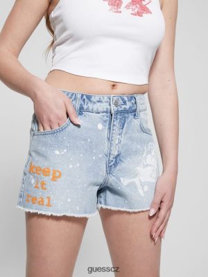 GUESS Boty - GUESS Graphic Splatter Denim maminky šortky Umělec Splash ženy 2BRD143 oblečení