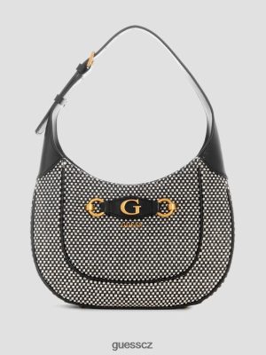 GUESS Boty - GUESS Izzy Raffia hobo taška Černý lesklý nikl ženy 2BRD3044 tašky