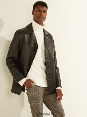 GUESS Boty - GUESS Kožený kabát černý muži 2BRD4109 oblečení