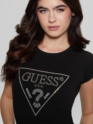 GUESS Boty - GUESS LOGONESTONE LOGO TEE černý ženy 2BRD1058 oblečení