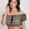 GUESS Boty - GUESS Maya Mesh Puffed Smeeve Top bílá černá kombo ženy 2BRD932 oblečení