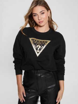 GUESS Boty - GUESS Mikina s logem Crystal Mesh černý ženy 2BRD1691 oblečení