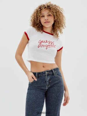 GUESS Boty - GUESS Originály oříznuté vyzváněcí tričko čistá bílá unisex 2BRD1367 oblečení