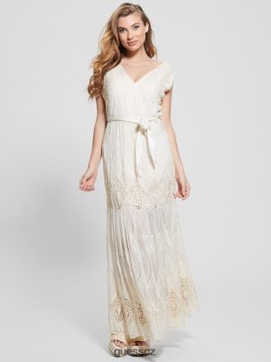 GUESS Boty - GUESS Pam vyšívané dlouhé šaty krémová bílá ženy 2BRD572 oblečení