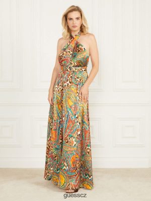 GUESS Boty - GUESS Phoenix stoupající tištěné šaty maxi Phoenix Rising Print ženy 2BRD728 oblečení