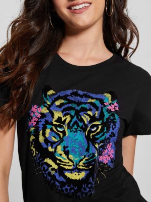 GUESS Boty - GUESS Tiger Rhinestone Tee černý ženy 2BRD1016 oblečení