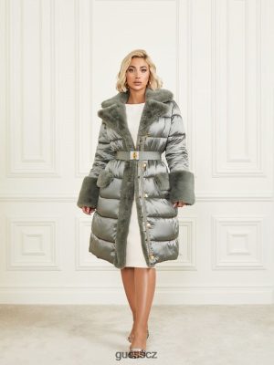 GUESS Boty - GUESS kabát Bessie Long Puffer General Brown Multi ženy 2BRD1907 oblečení