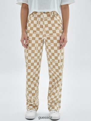 GUESS Boty - GUESS originály kostkované tesařské džíny bledý béžový nahý ženy 2BRD227 oblečení