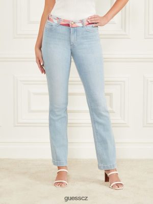 GUESS Boty - GUESS tištěné pasy hubené džínové kalhoty Světle modré promytí ženy 2BRD113 oblečení