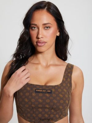 GUESS Czarna Torebka - GUESS Aggie Active Bra AOP Brown ologram ženy 2BRD1164 oblečení