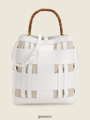 GUESS Czarna Torebka - GUESS Aida tkaná kožená taška hobo Bílé více ženy 2BRD2838 tašky