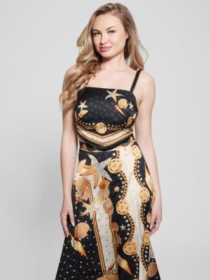 GUESS Czarna Torebka - GUESS Bassma saténový šátek Tisk černé skořápky ženy 2BRD1206 oblečení