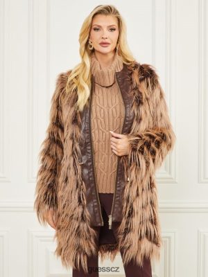 GUESS Czarna Torebka - GUESS Dinah Shaggy Coat Tmavý bourbon s klasikou ženy 2BRD1977 oblečení