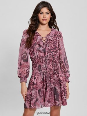 GUESS Czarna Torebka - GUESS Eco Lucy Krajky s roztříštěnými šaty Fialový kashmir tisk ženy 2BRD327 oblečení