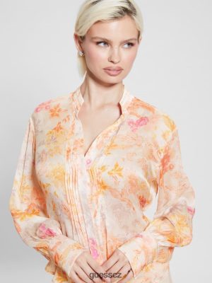 GUESS Czarna Torebka - GUESS Eco Monica Šifón s dlouhým rukávem Tangerine Bloom ženy 2BRD1122 oblečení