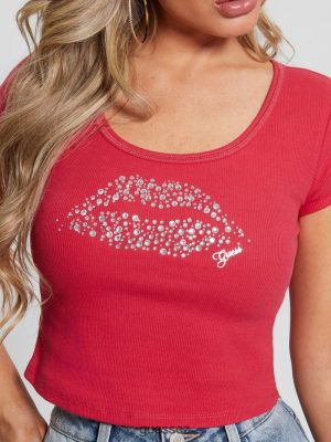 GUESS Czarna Torebka - GUESS Eco Rhinestone rtů oříznutá nahoře Karma růžová ženy 2BRD1419 oblečení