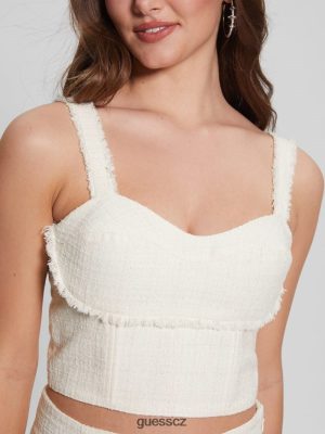 GUESS Czarna Torebka - GUESS Emily Tweed Top krémová bílá ženy 2BRD1539 oblečení