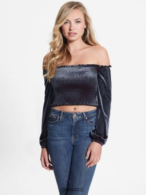 GUESS Czarna Torebka - GUESS HIMA OFF-THE-SHOULDER VLOR TOP Skandinávské moře multi ženy 2BRD1500 oblečení
