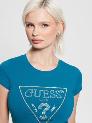 GUESS Czarna Torebka - GUESS LOGONESTONE LOGO TEE Marina Blue ženy 2BRD1452 oblečení