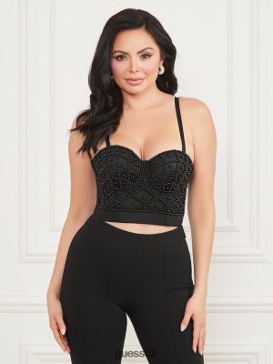 GUESS Czarna Torebka - GUESS Lea Bustier Top Jet Black Multi ženy 2BRD972 oblečení