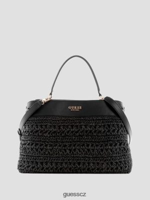 GUESS Czarna Torebka - GUESS Liguria Crochet Straw Satchel Černý květinový tisk ženy 2BRD2904 tašky