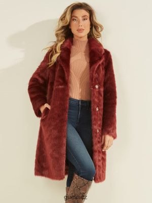 GUESS Czarna Torebka - GUESS Marisol Faux-Fur Coat Ruby Merlot ženy 2BRD1932 oblečení