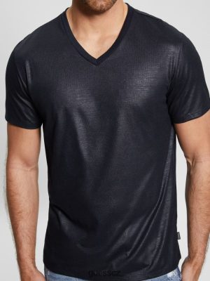 GUESS Czarna Torebka - GUESS Mason Yoke V-Neck Tee Bleu elegantní muži 2BRD3981 oblečení