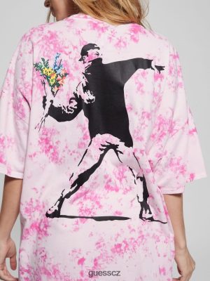 GUESS Czarna Torebka - GUESS Nadměrné házení květin Lounge Tee nápadný fuchsia růžový mul ženy 2BRD1257 oblečení