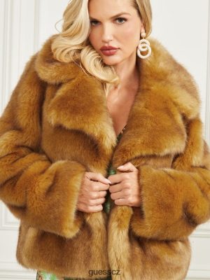 GUESS Czarna Torebka - GUESS Nová bunda Gwenda Faux-Fur velbloud ženy 2BRD1896 oblečení