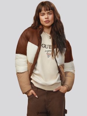 GUESS Czarna Torebka - GUESS Originals Puffer Jacket Hnědý písek Multi ženy 2BRD1848 oblečení