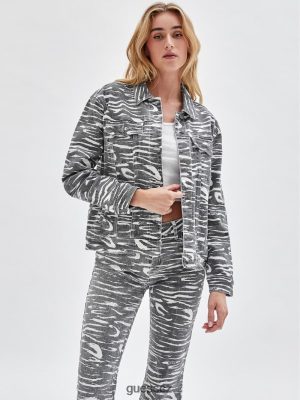GUESS Czarna Torebka - GUESS Originals Zebra Printed Denim Jacket Jet Black Multi unisex 2BRD1857 oblečení