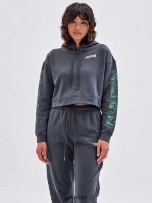 GUESS Czarna Torebka - GUESS Originals x Batman oříznutá mikina Jet Black Multi ženy 2BRD1338 oblečení