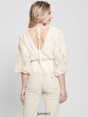 GUESS Czarna Torebka - GUESS Pam vyšívaný top krémová bílá ženy 2BRD927 oblečení