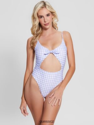 GUESS Czarna Torebka - GUESS Plavky Eco Gingham Malý bílý lavander vich ženy 2BRD2550 oblečení