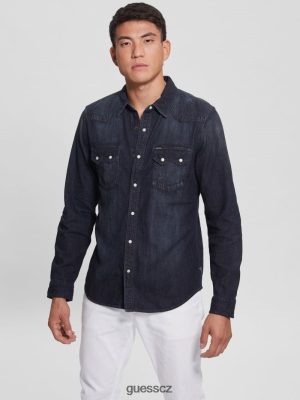 GUESS Czarna Torebka - GUESS Pravidelná fit denim západní košile Půlnoční mlha muži 2BRD4014 oblečení