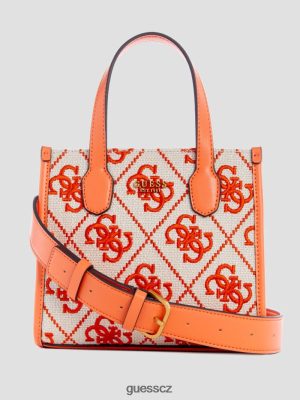 GUESS Czarna Torebka - GUESS Silvana vyšívané plátno mini tote Oranžové logo ženy 2BRD3081 tašky