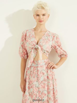 GUESS Czarna Torebka - GUESS Silvia Eyelet Top Print bloom západ slunce korál ženy 2BRD1536 oblečení