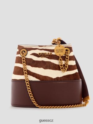GUESS Czarna Torebka - GUESS Taška na kbelík Isline zebra ženy 2BRD2799 tašky