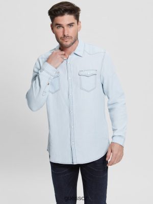 GUESS Czarna Torebka - GUESS Truckee džínové západní košile iluze muži 2BRD4026 oblečení