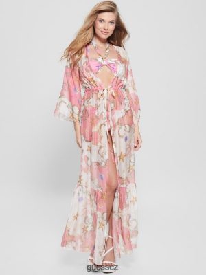 GUESS Czarna Torebka - GUESS dlouhý hedvábný směs kimono moře a skořápka po celém Pi ženy 2BRD2562 oblečení