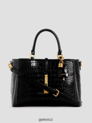 GUESS Czarna Torebka - GUESS přítelkyně James Croc Satchel Černý květinový tisk ženy 2BRD2826 tašky