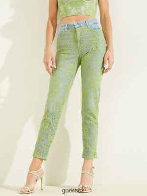 GUESS Czech Republic - GUESS 1981 Krajka Skinny Jeans zelená krajková mytí ženy 2BRD268 oblečení
