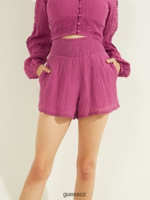 GUESS Czech Republic - GUESS Abigail Gauze Shorts fialový dragonfruit multi ženy 2BRD2374 oblečení